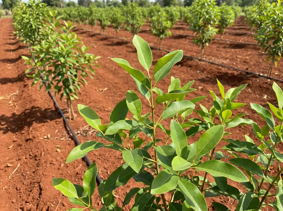 Indian sandalwood saplings on drip irrigation at GreenX, near Lepakshi